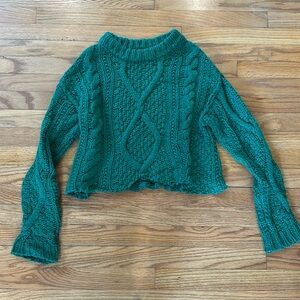 FREE PEOPLE KELLY GREEN CABLE KNIT SWEATER SIZE XS